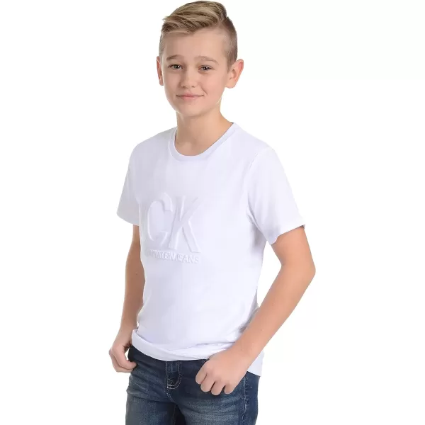 Calvin Klein Big Boys Track Logo Crew Neck TShirtCrisp White