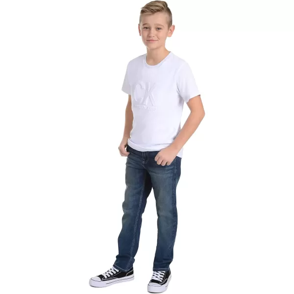 Calvin Klein Big Boys Track Logo Crew Neck TShirtCrisp White