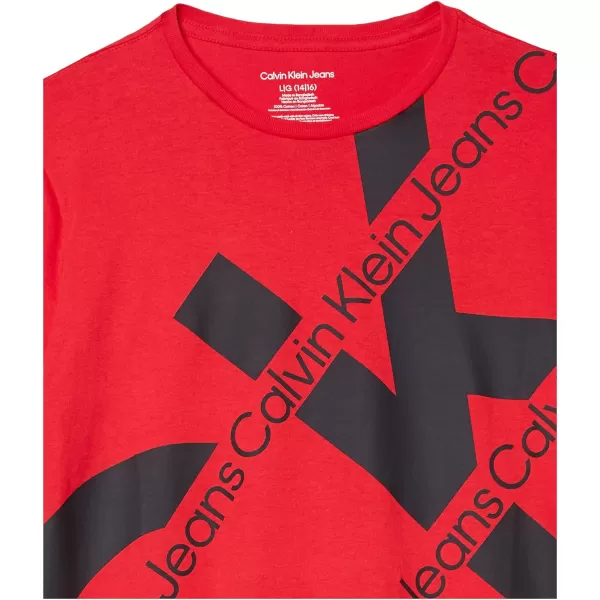 Calvin Klein Big Boys Track Logo Crew Neck TShirtKnockout Racing Red