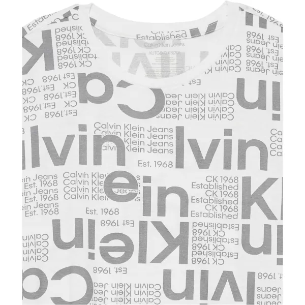 Calvin Klein Big Boys Track Logo Crew Neck TShirtRun on Over White