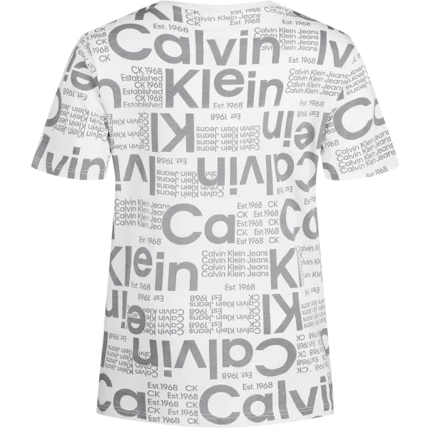 Calvin Klein Big Boys Track Logo Crew Neck TShirtRun on Over White