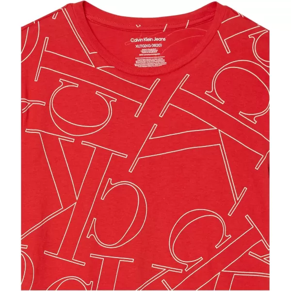 Calvin Klein Big Boys Track Logo Crew Neck TShirtShuffle Racing Red