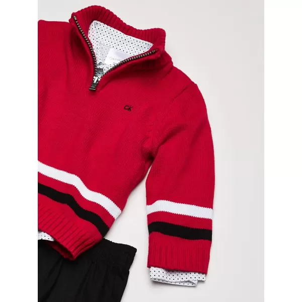 Calvin Klein Boys 3piece Sweater Set With Matching Buttondown Shirt and PantsRed Block