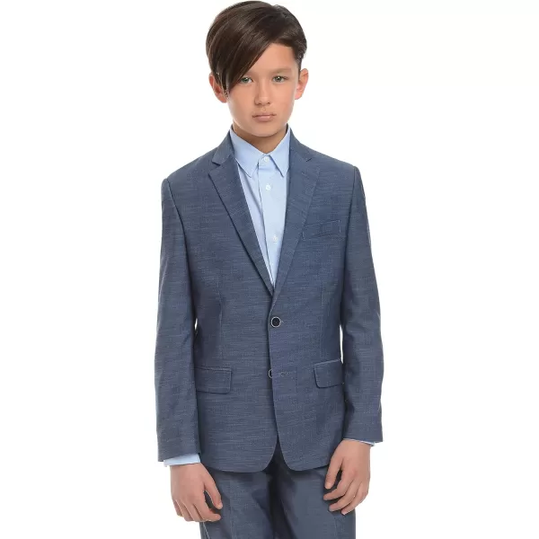 Calvin Klein Boys Blazer Suit Jacket 2Button Single Breasted Closure Buttoned Cuffs amp Front Flap PocketsBlue Weave