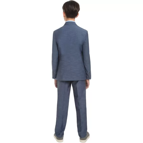 Calvin Klein Boys Blazer Suit Jacket 2Button Single Breasted Closure Buttoned Cuffs amp Front Flap PocketsBlue Weave