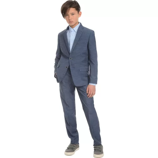 Calvin Klein Boys Flat Suit Dress Pant Straight Leg Fit amp Hemmed Bottom Belt Loops amp Functional Front PocketsBlue Weave