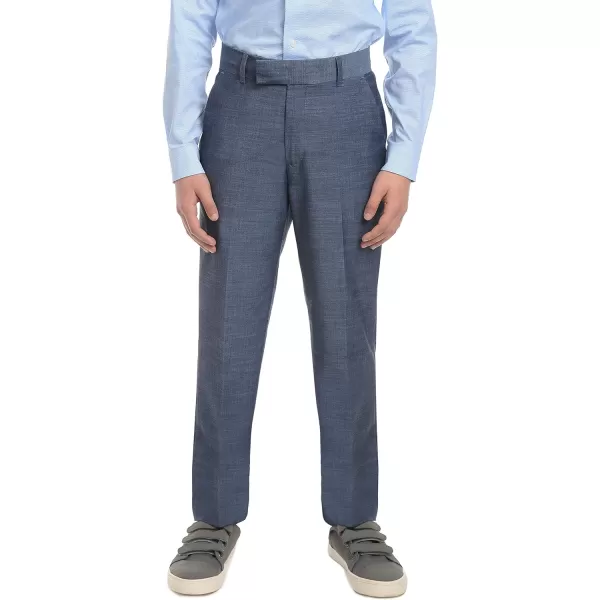 Calvin Klein Boys Flat Suit Dress Pant Straight Leg Fit amp Hemmed Bottom Belt Loops amp Functional Front PocketsBlue Weave