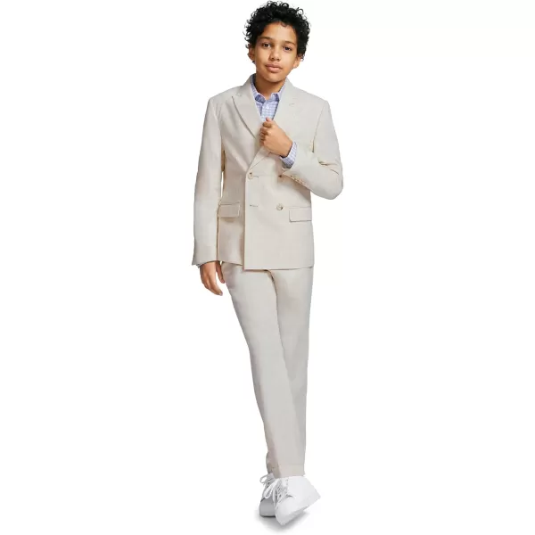 Calvin Klein Boys Flat Suit Dress Pant Straight Leg Fit amp Hemmed Bottom Belt Loops amp Functional Front PocketsCream Heathered