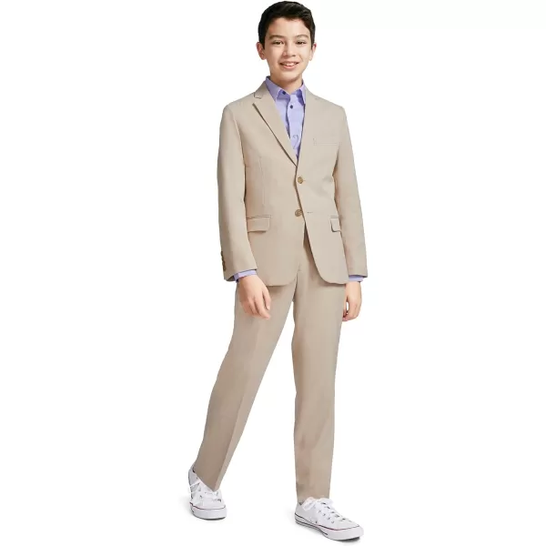 Calvin Klein Boys Flat Suit Dress Pant Straight Leg Fit amp Hemmed Bottom Belt Loops amp Functional Front PocketsKhaki Sharkskin