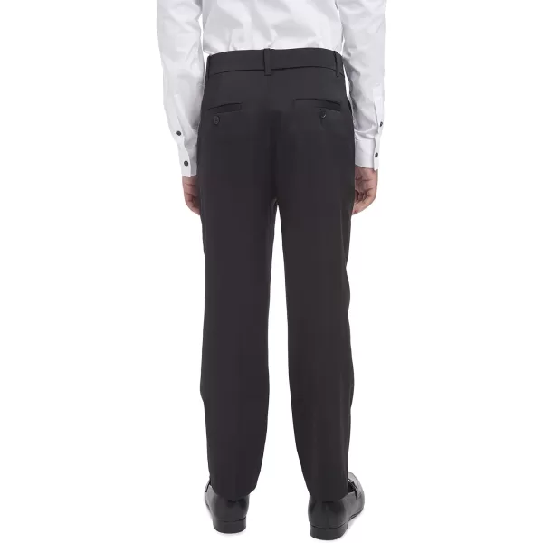 Calvin Klein Boys Flat Suit Dress Pant Straight Leg Fit amp Hemmed Bottom Belt Loops amp Functional Front PocketsSatin Black