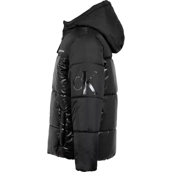 Calvin Klein Boys Heavyweight Hooded Bubble Jacket with Polar Fleece LiningBlack Blocked