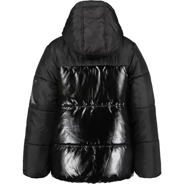 Calvin Klein Boys Heavyweight Hooded Bubble Jacket with Polar Fleece LiningBlack Shine