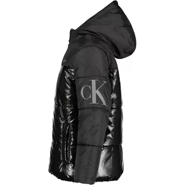 Calvin Klein Boys Heavyweight Hooded Bubble Jacket with Polar Fleece LiningBlack Shine