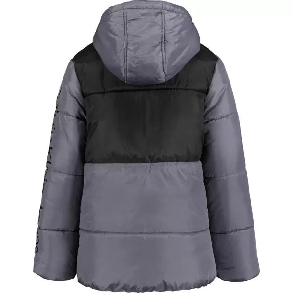 Calvin Klein Boys Heavyweight Hooded Bubble Jacket with Polar Fleece LiningDark Grey 02b