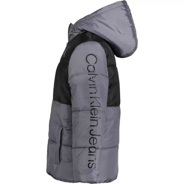 Calvin Klein Boys Heavyweight Hooded Bubble Jacket with Polar Fleece LiningDark Grey 02b