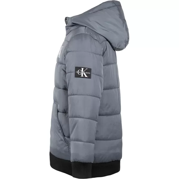 Calvin Klein Boys Heavyweight Hooded Bubble Jacket with Polar Fleece LiningDark Grey 04b