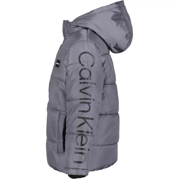 Calvin Klein Boys Heavyweight Hooded Bubble Jacket with Polar Fleece LiningDark Grey