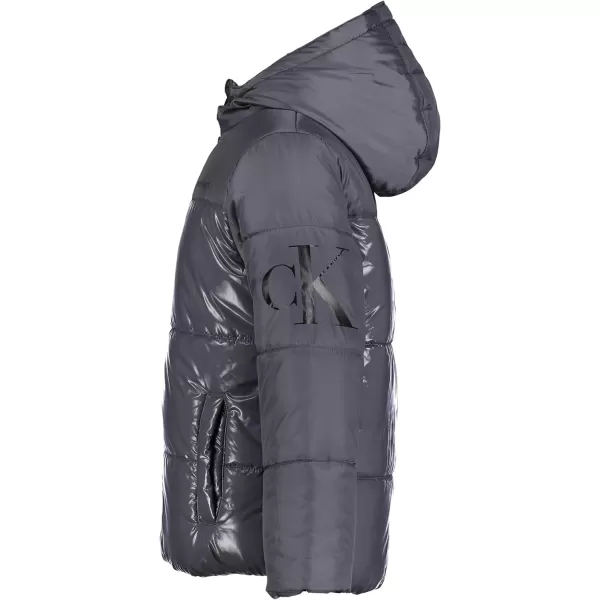 Calvin Klein Boys Heavyweight Hooded Bubble Jacket with Polar Fleece LiningDark Grey Shine