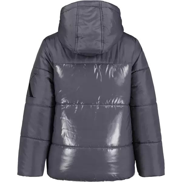 Calvin Klein Boys Heavyweight Hooded Bubble Jacket with Polar Fleece LiningDark Grey Shine