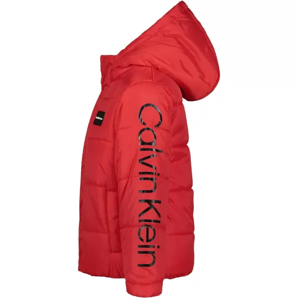 Calvin Klein Boys Heavyweight Hooded Bubble Jacket with Polar Fleece LiningRacing Red