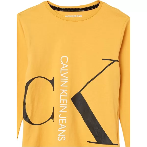 Calvin Klein Boys Long Sleeve Crew Neck TShirt Soft Comfortable Relaxed FitFa21split Logo Faded Amber