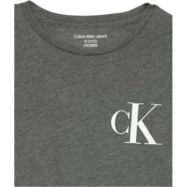 Calvin Klein Boys Long Sleeve Crew Neck TShirt Soft Comfortable Relaxed FitSimply Vertical Deep Forest Heather