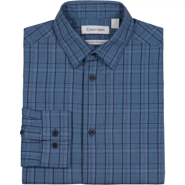 Calvin Klein Boys Long Sleeve Patterned Dress Shirt Style with Buttoned CuffsAzure Blue Plaid