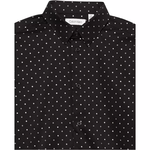 Calvin Klein Boys Long Sleeve Patterned Dress Shirt Style with Buttoned CuffsBlack Metallic Dot