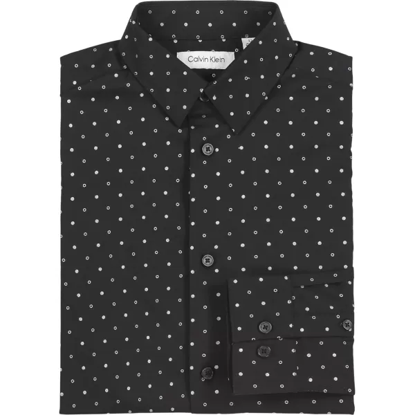 Calvin Klein Boys Long Sleeve Patterned Dress Shirt Style with Buttoned CuffsBlack Metallic Dot