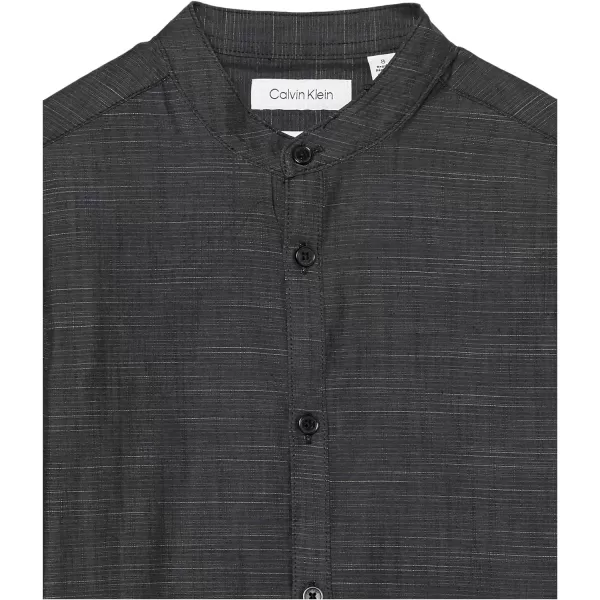 Calvin Klein Boys Long Sleeve Patterned Dress Shirt Style with Buttoned CuffsBlack Slub