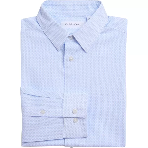 Calvin Klein Boys Long Sleeve Patterned Dress Shirt Style with Buttoned CuffsCrystal Blue