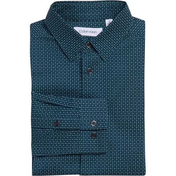 Calvin Klein Boys Long Sleeve Patterned Dress Shirt Style with Buttoned CuffsDeep Teal