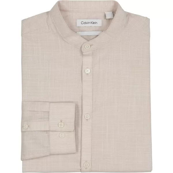 Calvin Klein Boys Long Sleeve Patterned Dress Shirt Style with Buttoned CuffsLight Khaki Slub