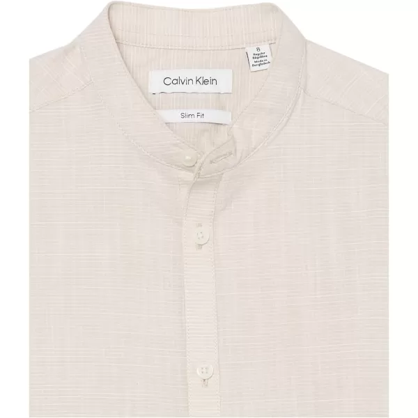 Calvin Klein Boys Long Sleeve Patterned Dress Shirt Style with Buttoned CuffsLight Khaki Slub