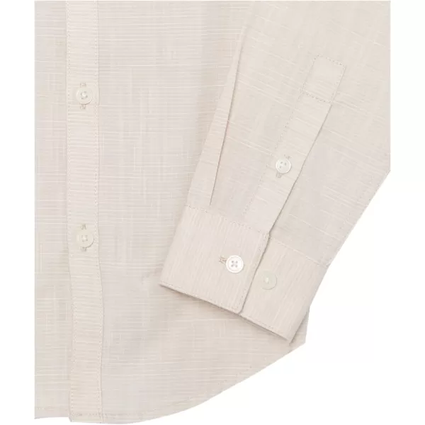 Calvin Klein Boys Long Sleeve Patterned Dress Shirt Style with Buttoned CuffsLight Khaki Slub