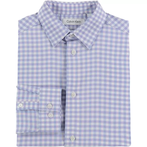 Calvin Klein Boys Long Sleeve Patterned Dress Shirt Style with Buttoned CuffsLilac Gingham