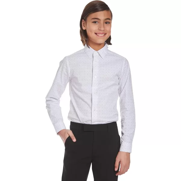 Calvin Klein Boys Long Sleeve Patterned Dress Shirt Style with Buttoned CuffsLogo White