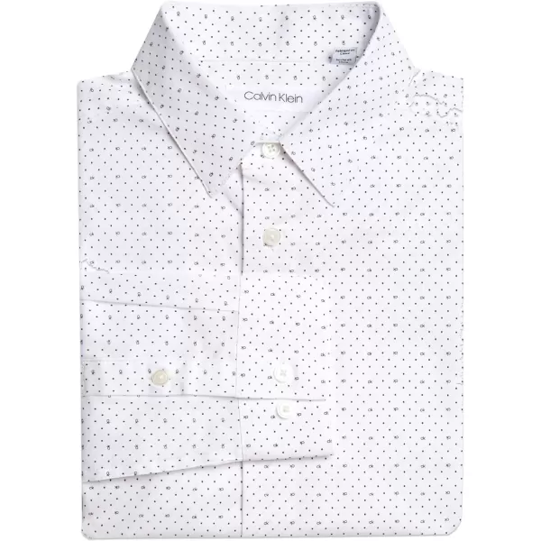 Calvin Klein Boys Long Sleeve Patterned Dress Shirt Style with Buttoned CuffsLogo White