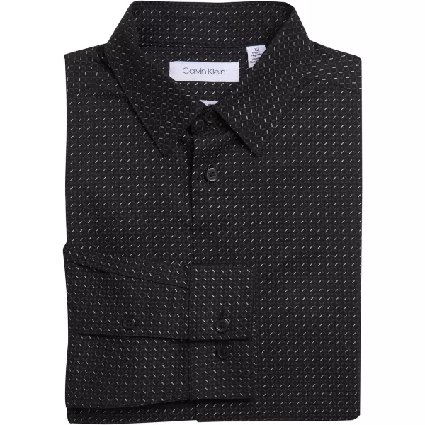 Calvin Klein Boys Long Sleeve Patterned Dress Shirt Style with Buttoned CuffsMetallic Black