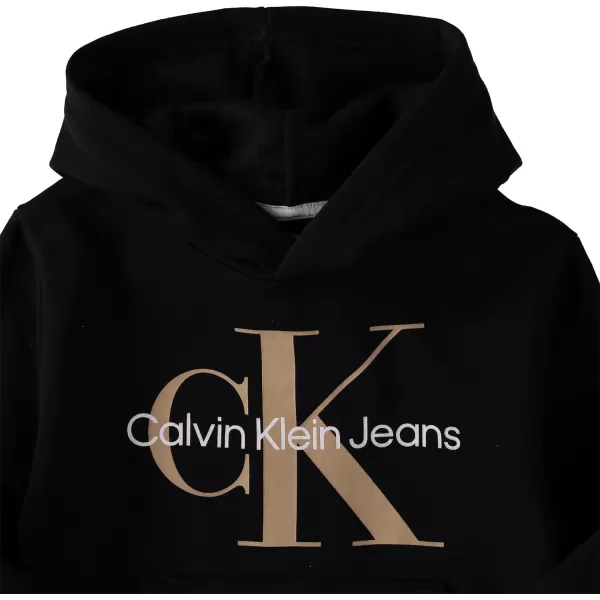 Calvin Klein Boys Long Sleeve Pullover Fleece HoodieBlack With Gold