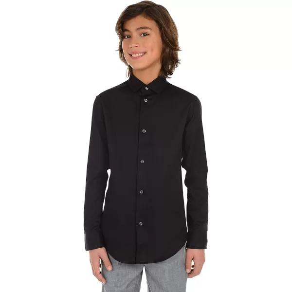 Calvin Klein Boys Long Sleeve Sateen Dress Shirt Style with Buttoned Cuffs amp Shirttail HemBlack