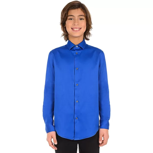 Calvin Klein Boys Long Sleeve Sateen Dress Shirt Style with Buttoned Cuffs amp Shirttail HemDark Blue