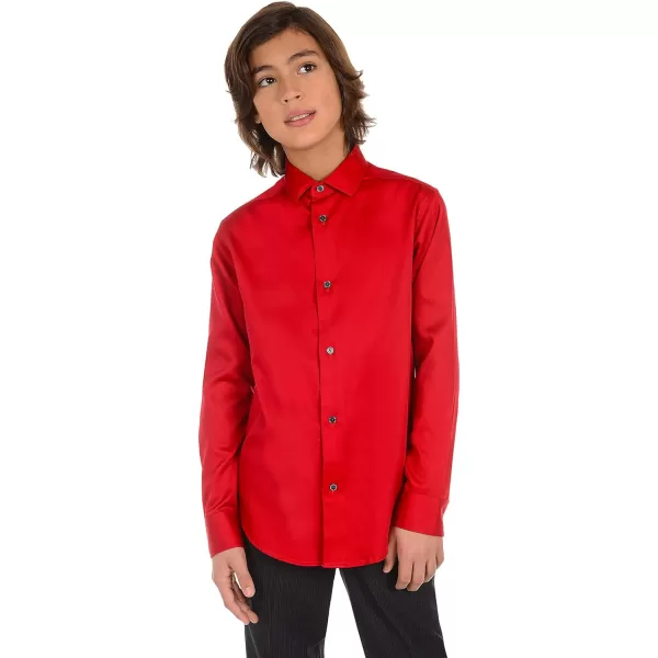 Calvin Klein Boys Long Sleeve Sateen Dress Shirt Style with Buttoned Cuffs amp Shirttail HemDark Red