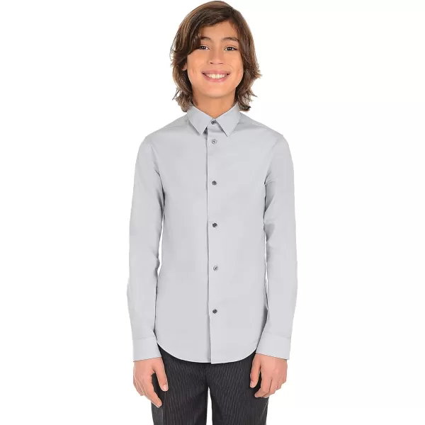 Calvin Klein Boys Long Sleeve Sateen Dress Shirt Style with Buttoned Cuffs amp Shirttail HemGrey