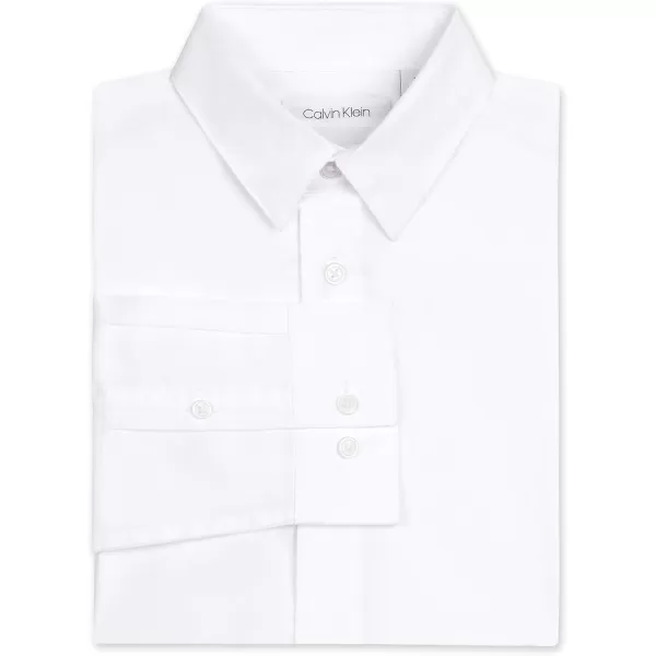 Calvin Klein Boys Long Sleeve Sateen Dress Shirt Style with Buttoned Cuffs amp Shirttail HemWhite