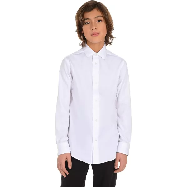 Calvin Klein Boys Long Sleeve Sateen Dress Shirt Style with Buttoned Cuffs amp Shirttail HemWhite