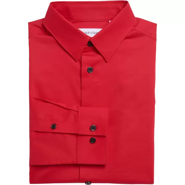 Calvin Klein Boys Long Sleeve Slim Fit Dress Shirt Style with Buttoned Cuffs amp Shirttail HemLipstick Red