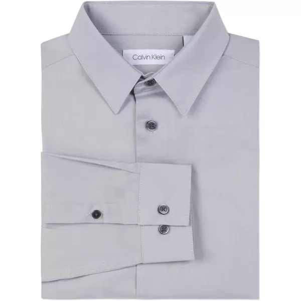 Calvin Klein Boys Long Sleeve Slim Fit Dress Shirt Style with Buttoned Cuffs amp Shirttail HemSilver Metal