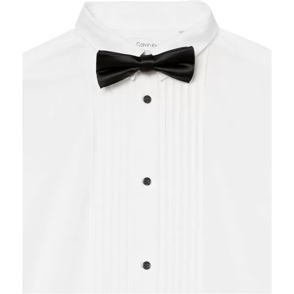 Calvin Klein Boys Long Sleeve Tuxedo Dress Shirt with Bow Tie ButtonDown Style with Classic Pleated Bib Matching HankyWhite