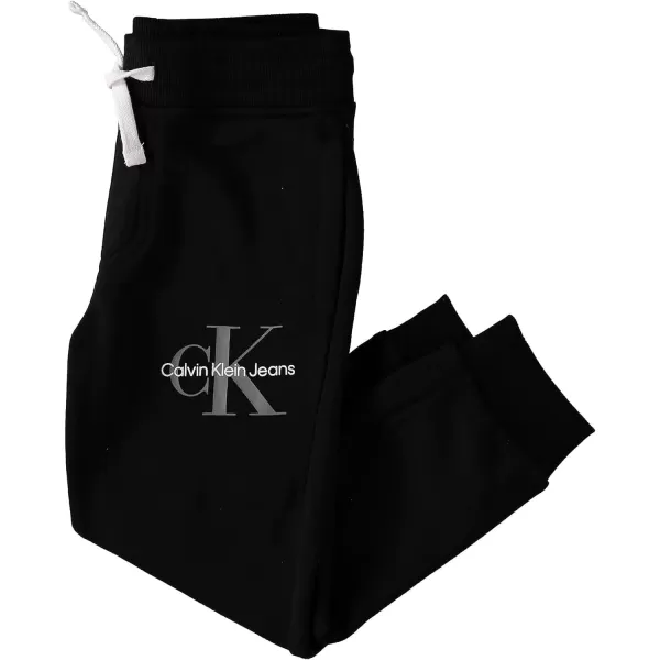 Calvin Klein Boys Pullon Fleece Jogger Sweatpants Drawstring ClosureBlack With Silver